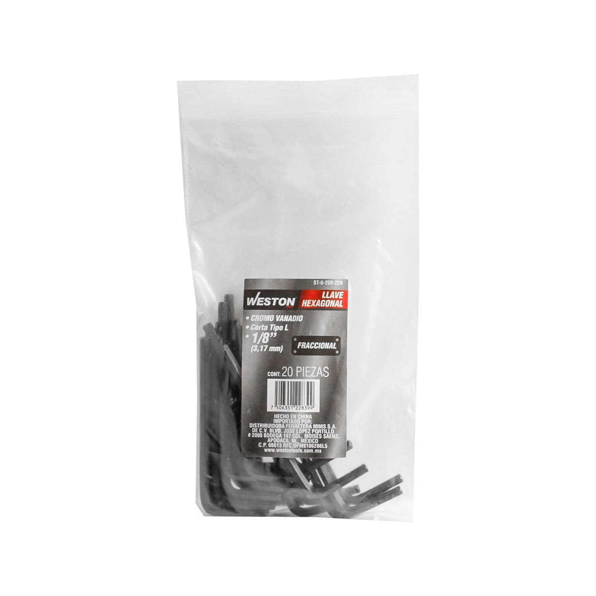 Llave Hexagonal L Corta Crv  1/8" (precio X Pza - Empaque C/20 Pzas)