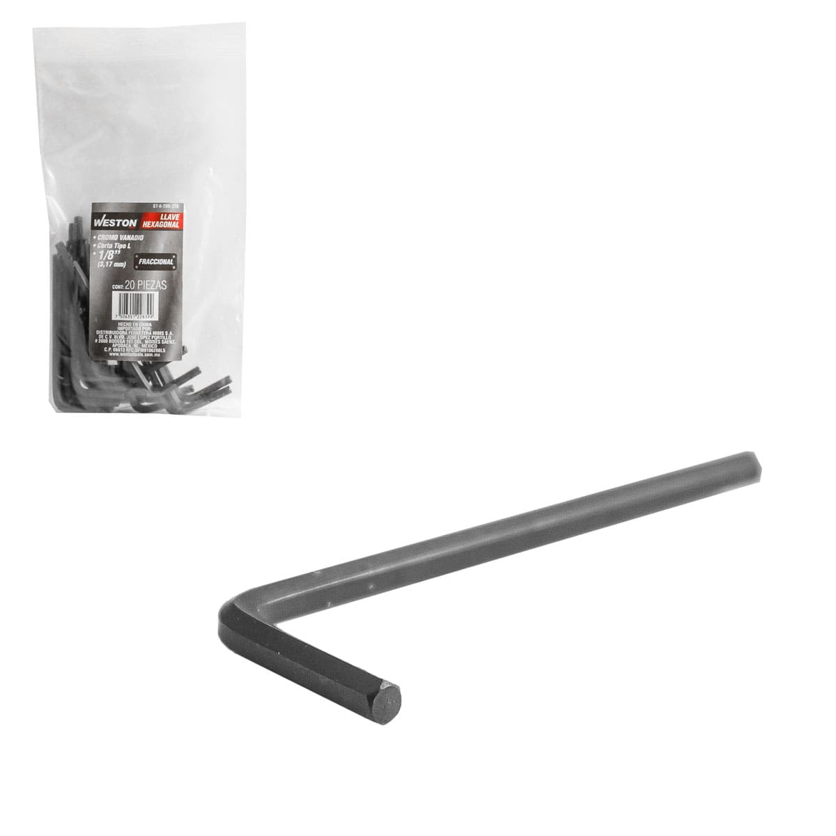 Llave Hexagonal L Corta Crv  1/8" (precio X Pza - Empaque C/20 Pzas)