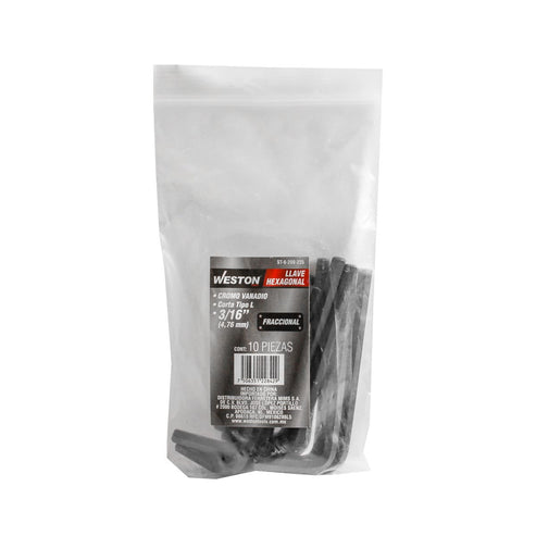 Llave Hexagonal L Corta Crv  3/16"  (precio X Pza - Empaque C/10 Pzas)