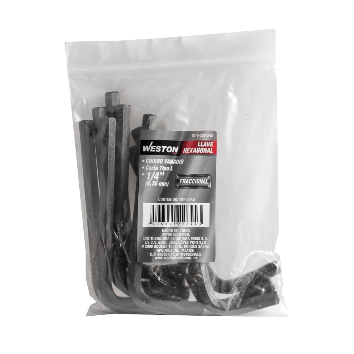 Llave Hexagonal L Corta Crv  1/4"  (precio X Pza - Empaque C/10 Pzas)