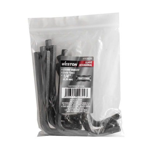 Llave Hexagonal L Corta Crv  1/4"  (precio X Pza - Empaque C/10 Pzas)