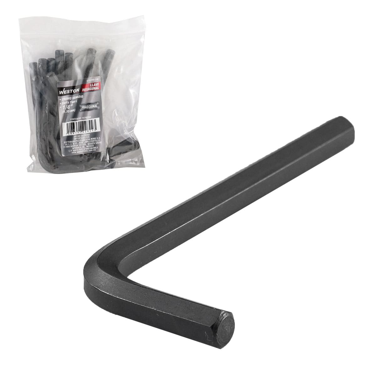 Llave Hexagonal L Corta Crv  1/4"  (precio X Pza - Empaque C/10 Pzas)