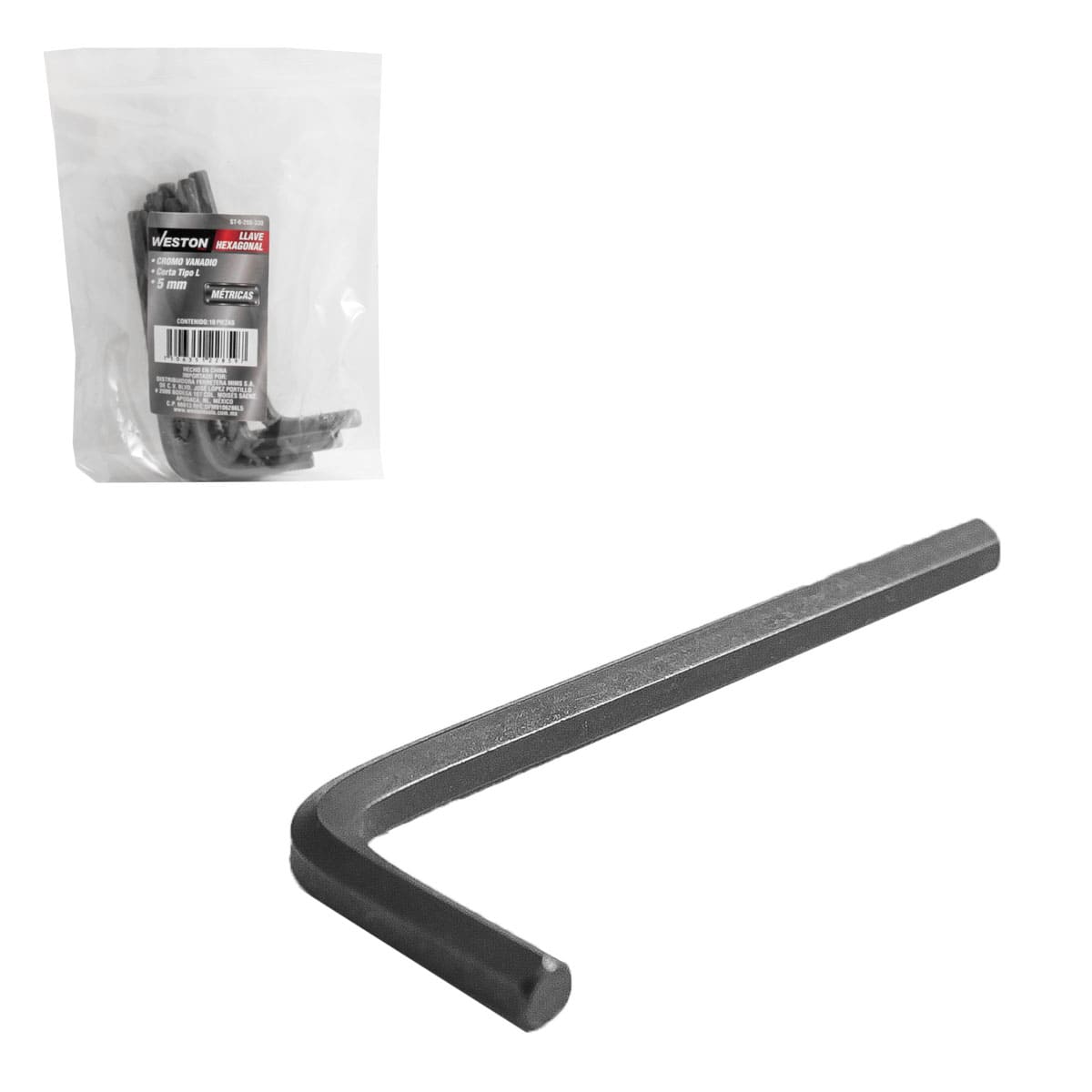 Llave Hexagonal L Corta Crv  5MM  (precio X Pza - Empaque C/10 Pzas)