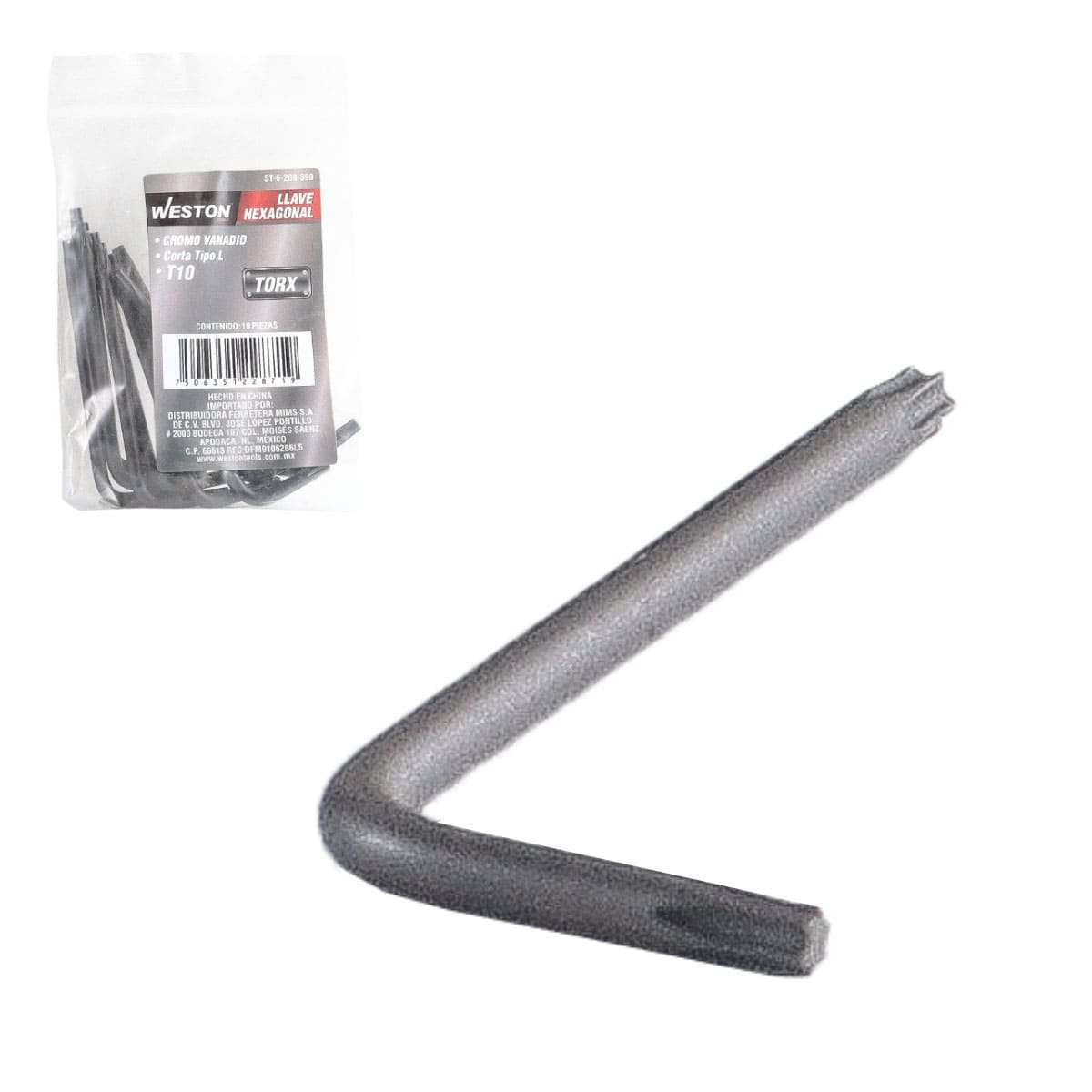 Llave Hex, L Puntas Torx Corta Crv  T10  (precio X Pza - Empaque C/10 Pzas)
