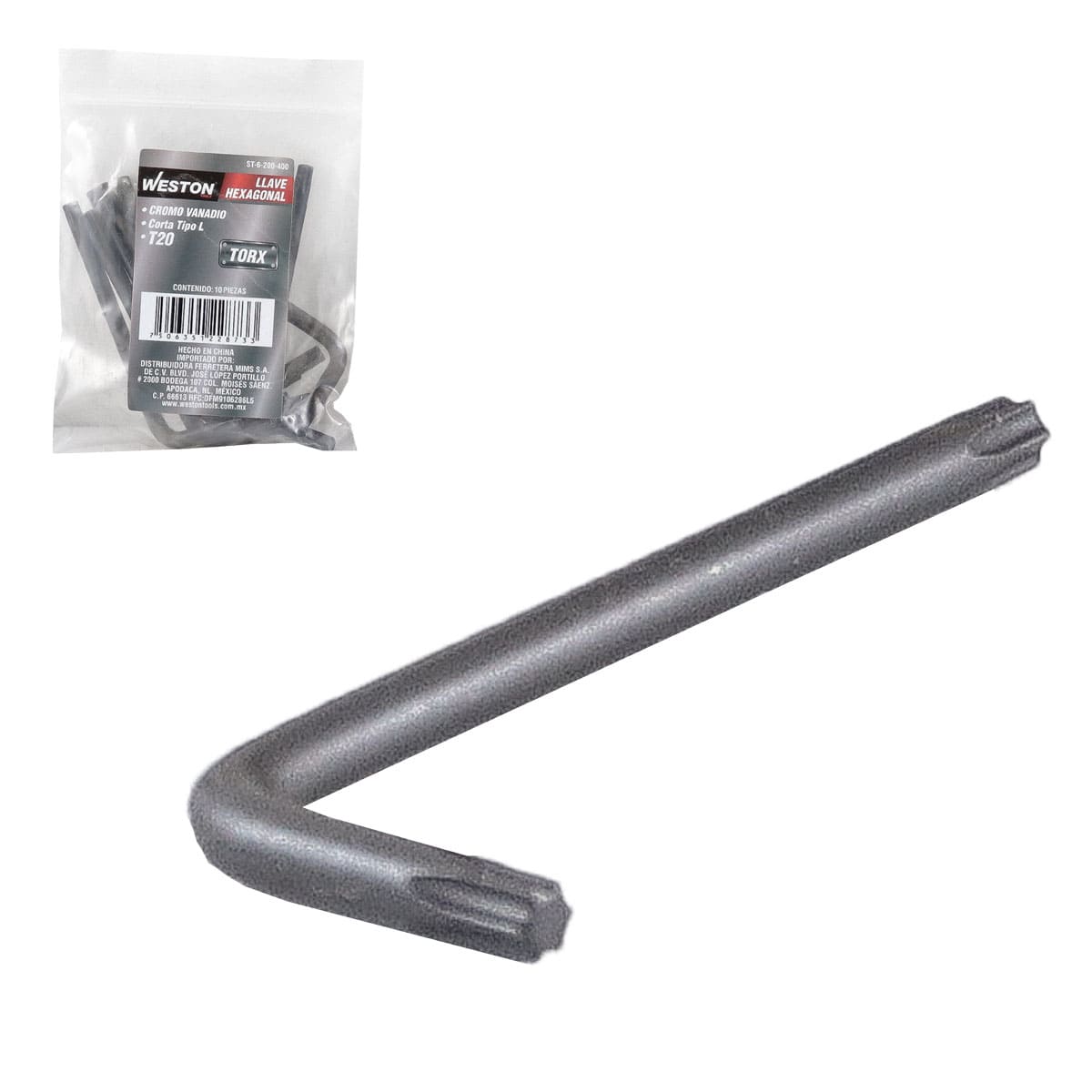 Llave Hex, L Puntas Torx Corta Crv  T20  (precio X Pza - Empaque C/10 Pzas)