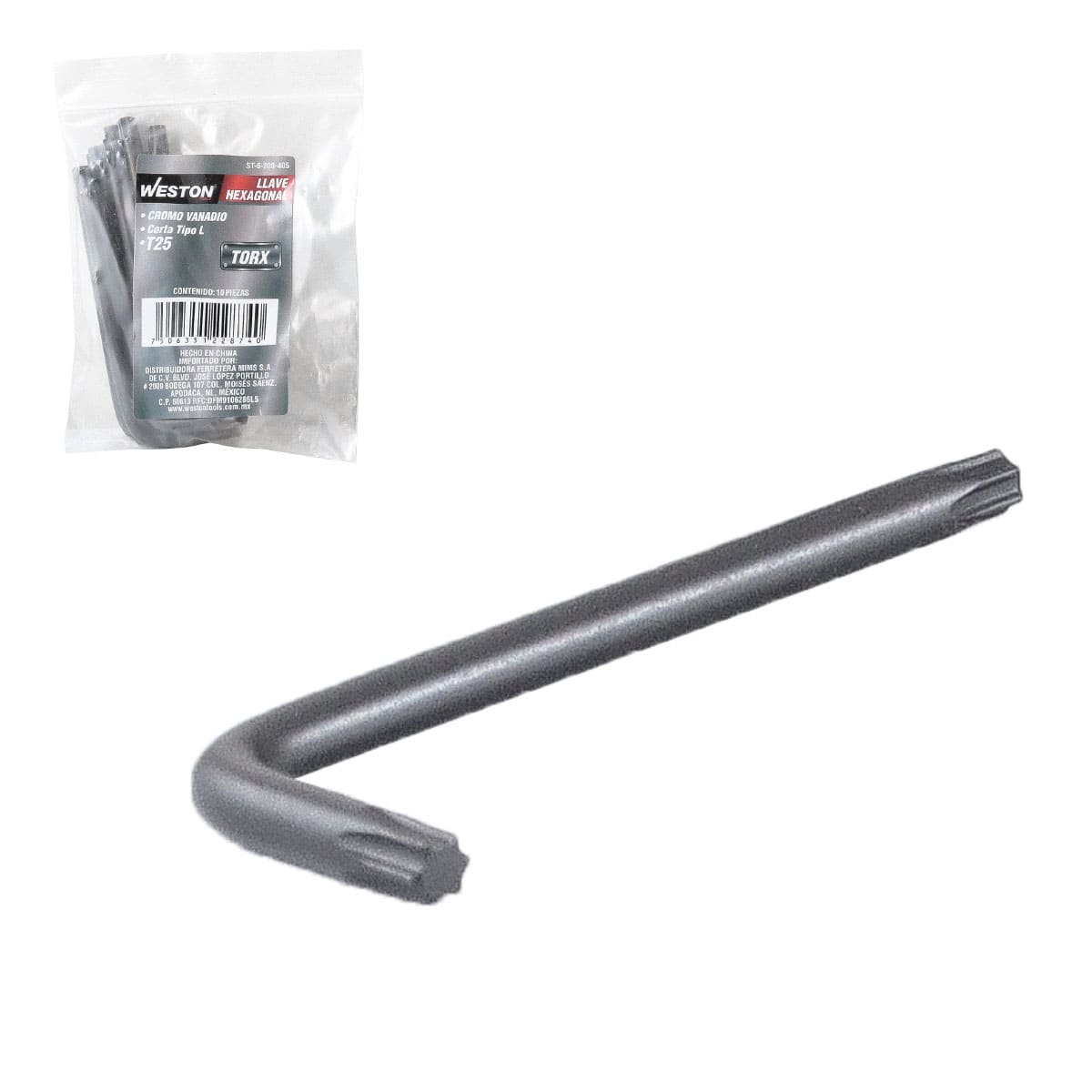 Llave Hex, L Puntas Torx Corta Crv  T25  (precio X Pza - Empaque C/10 Pzas)