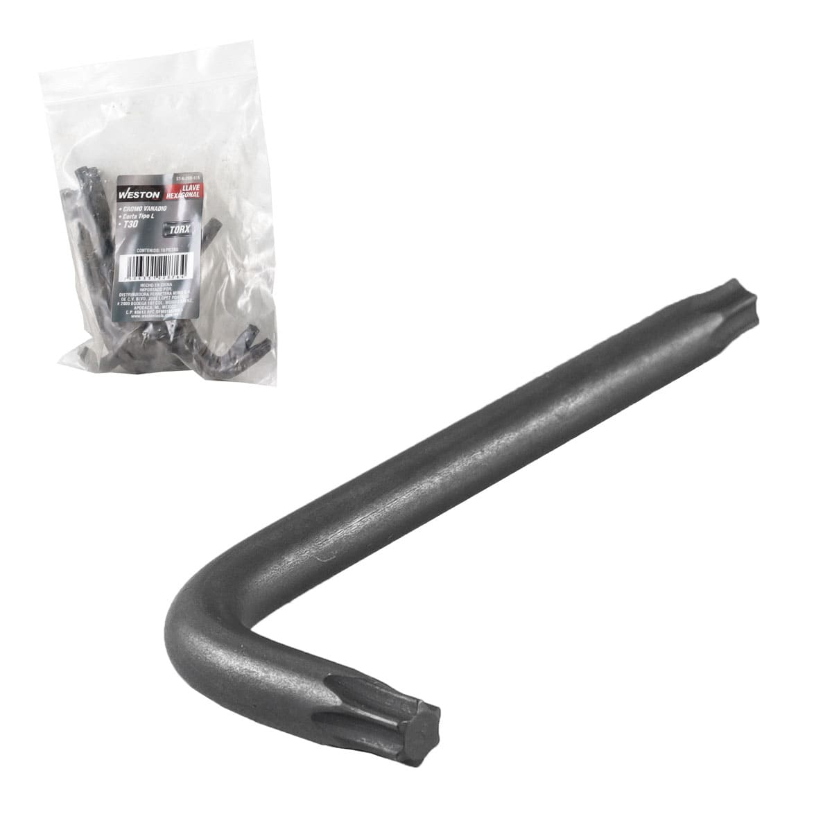 Llave Hex, L Puntas Torx Corta Crv  T30  (precio X Pza - Empaque C/10 Pzas)