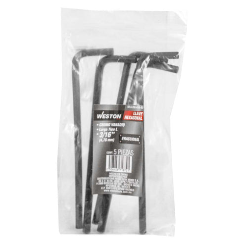 Llave Hex, L Larga 3/16'' (precio X Pza - Empaque C/5 Pzas)