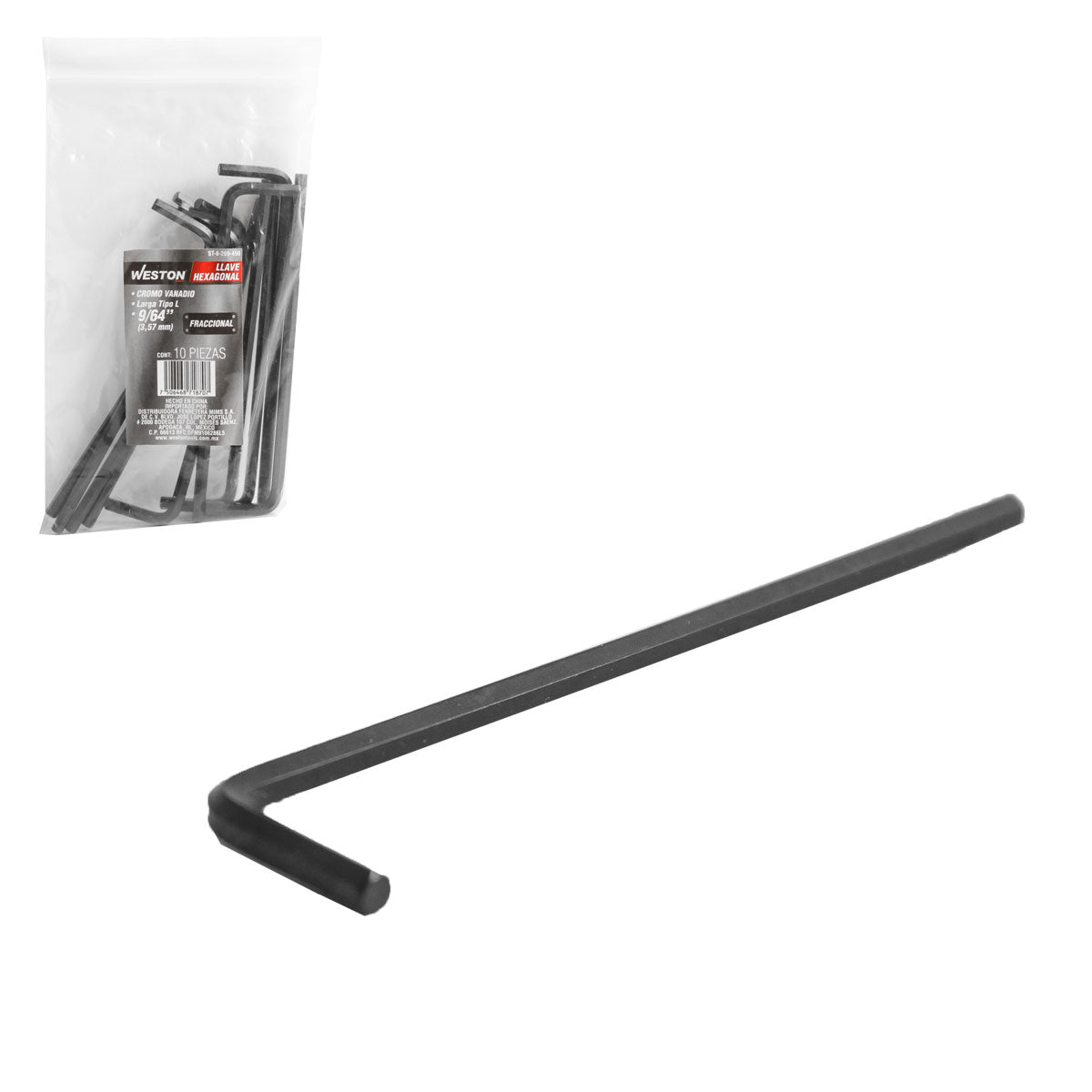 Llave Hex, L Larga 9/64" (precio X Pza - Empaque C/10 Pzas)