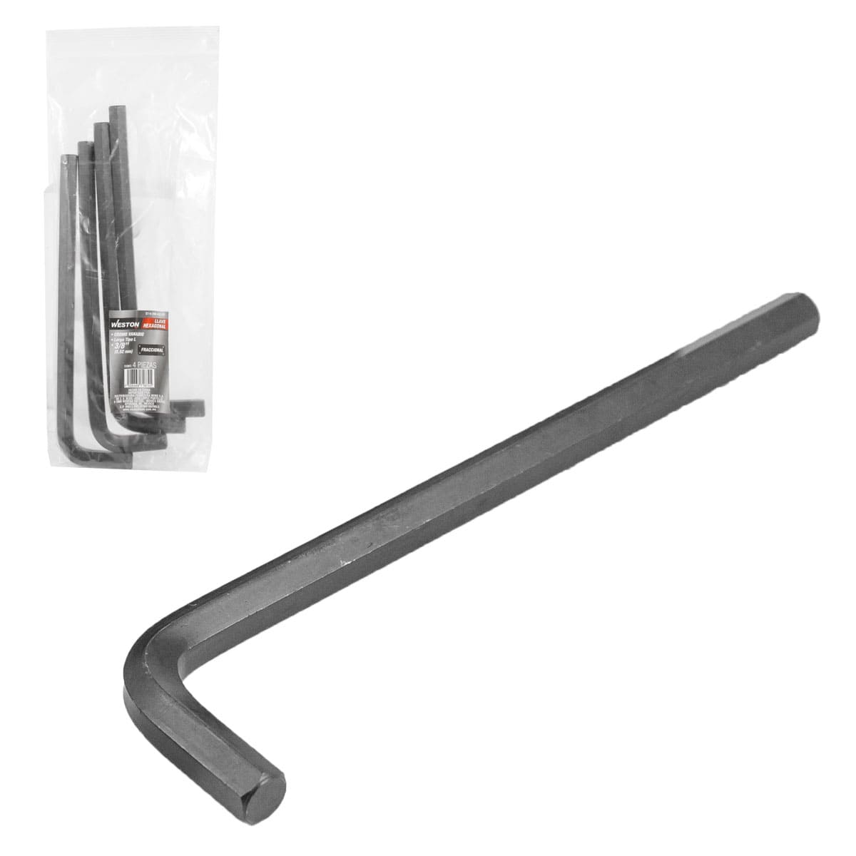 Llave Hex, L Larga 3/8'' (precio X Pza - Empaque C/4 Pzas)