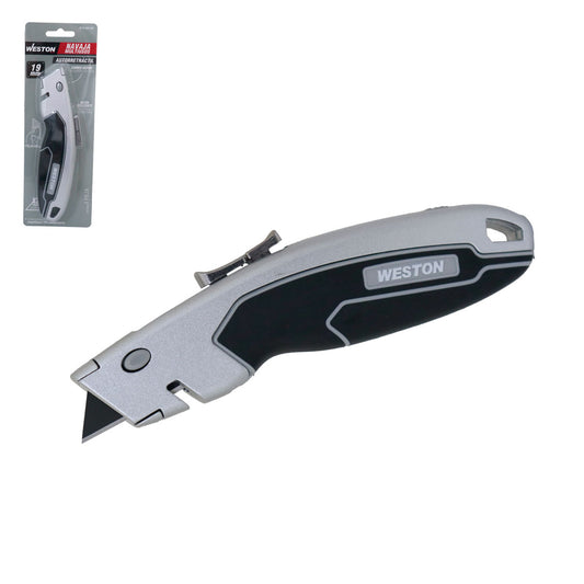Navaja Multiusos Retráctil con Recubrimiento TPR y Botón de Seguridad Uso Pesado 19 x 60MM | ST-6-300-130