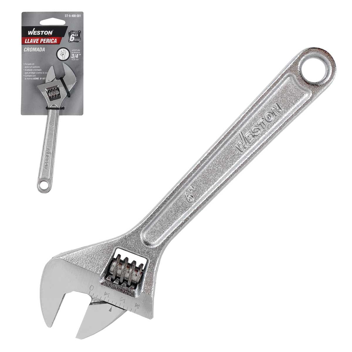 Llave Perica Cromada 6" (caja c/6 Pzs - Precio X Pieza)