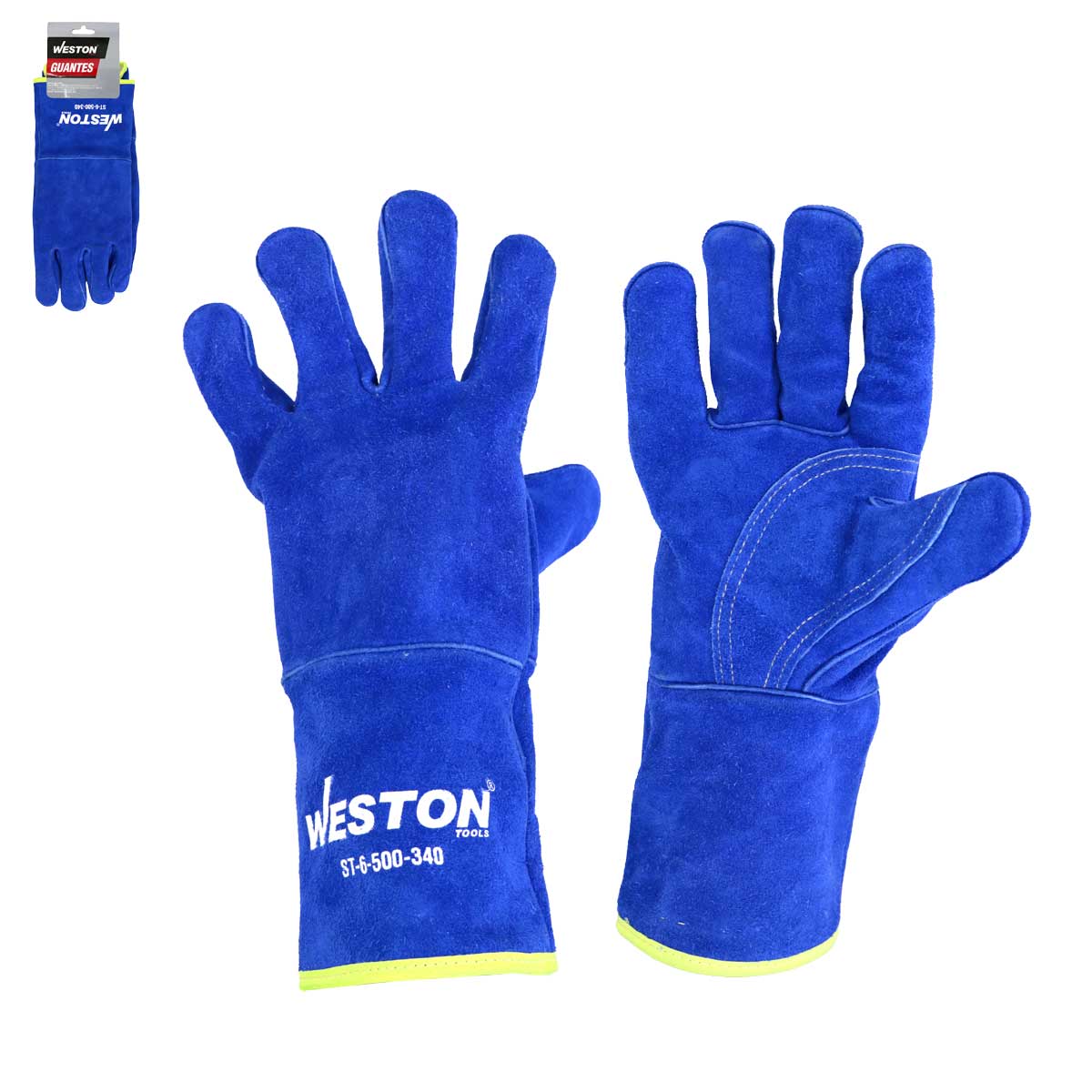 Guante Soldador De Carnaza Azul Con Refuerzo Tipo Perico Uso Industrial 13" | ST-6-500-340