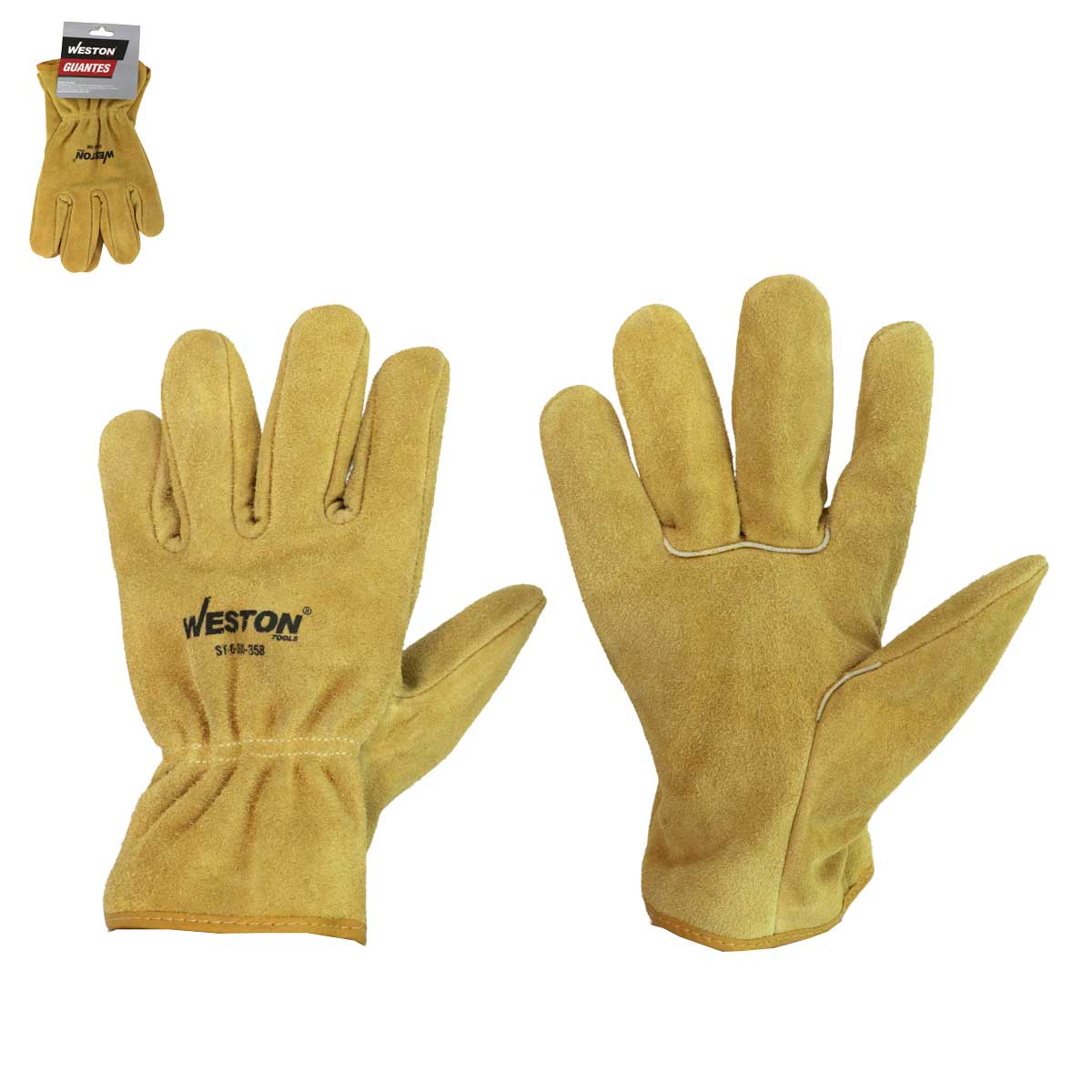 Guante De Trabajo De Carnaza Resistente A La Abrasión Uso General Elástico Ajustable 9.5" | ST-6-500-358
