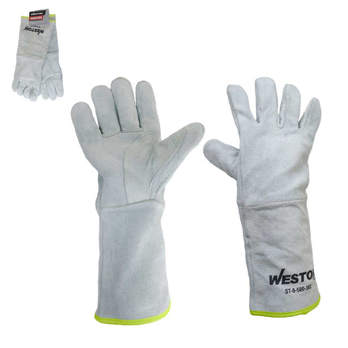 Guante Soldador De Carnaza Gris Con Refuerzo Tipo Perico Uso Industrial 16" | ST-6-500-362