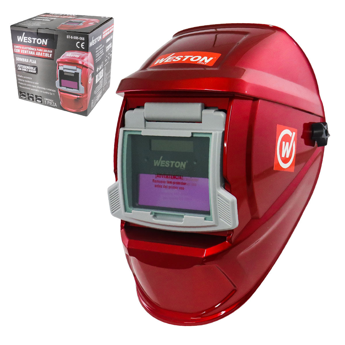 Careta Para Soldar Electrónica Con Ventana Abatible Roja Sombra Fija | ST-6-505-068