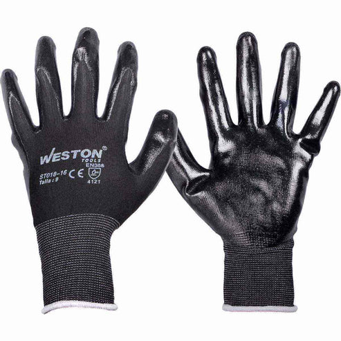 Guante Nylon Con Nitrilo Normal 13G Negro Talla 9 (Precio X Par - Empaque Con 10 Pares) | ST018-16