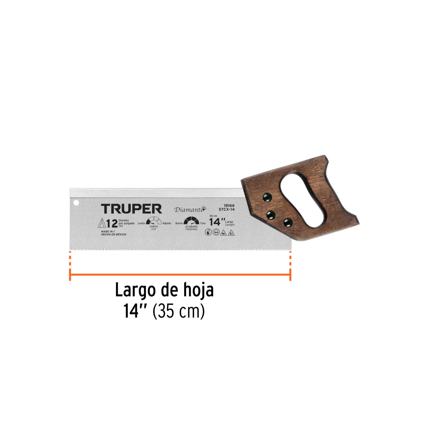 18166 STCX-14 Serrucho de costilla 14" diamante, 12 dpp, truper