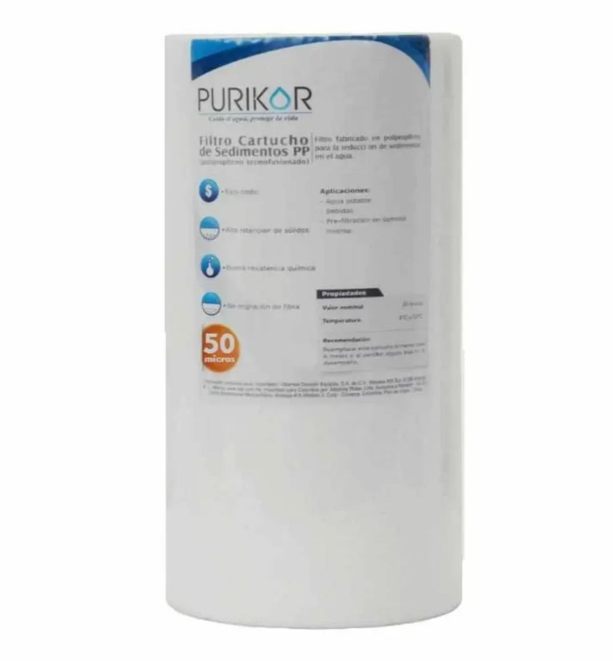 Filtro Cartucho de Polipropileno 4.5" x 10" 50 Micras Purikor PKCPP4.5X10X50