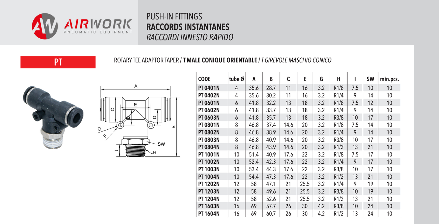 AW-PT-1/4-1/8N 	Conector Tipo T 1/4" x 1/8"
