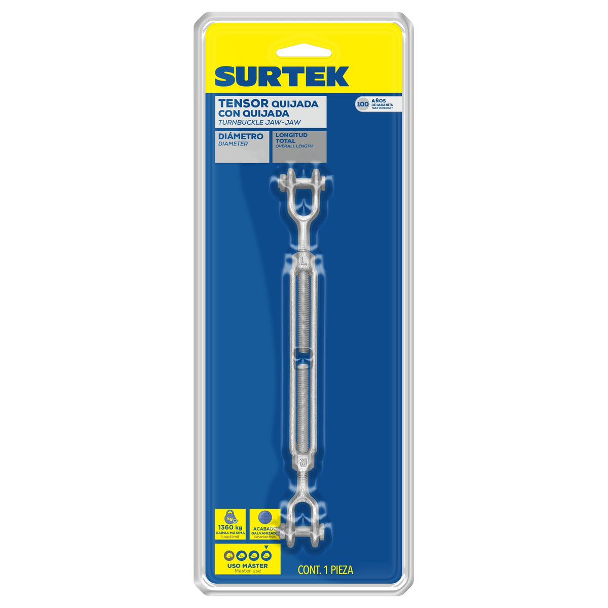 Tensor De Acero Forjado Quijada-Quijada 3/8 x 6, Surtek TEN36Q