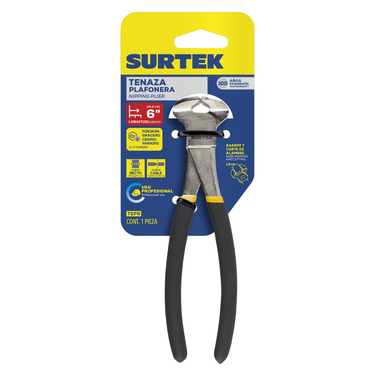 Tenaza Plafonera Mango Con Doble Recubrimiento 6, Surtek TEP6