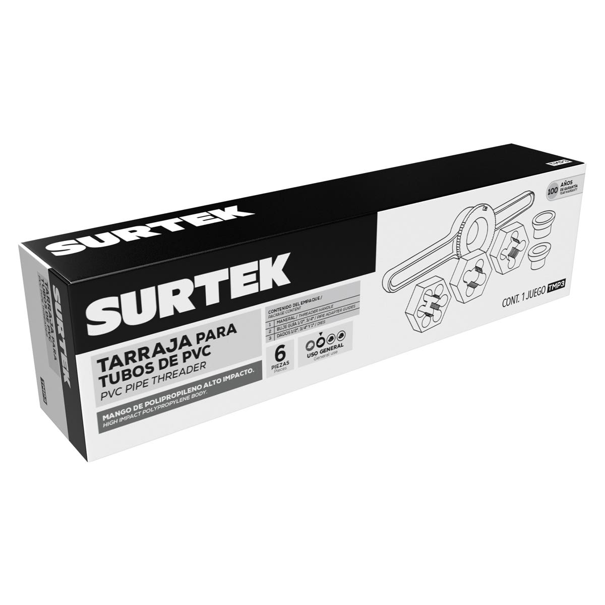Juego De Tarraja Para Tubo De PVC De 1/2 A 1 NPT, 6 Piezas, Surtek TMP3