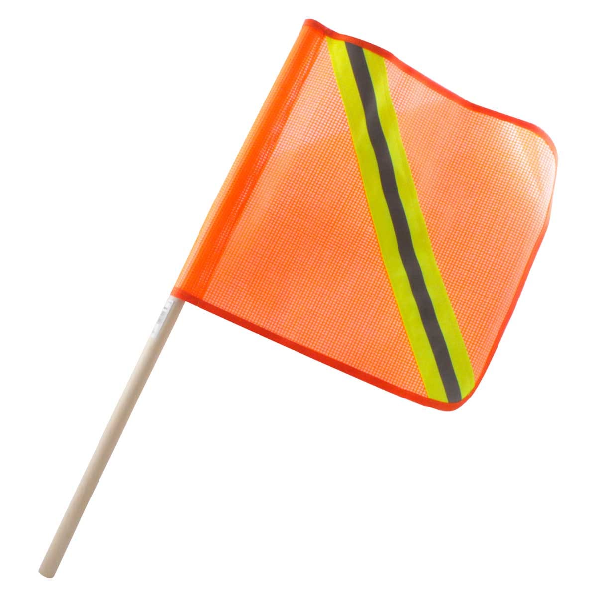 Banderola De Seguridad Con Reflejante 30x30CM Mango De Madera Ø15MM x 60CM | TRA-0105