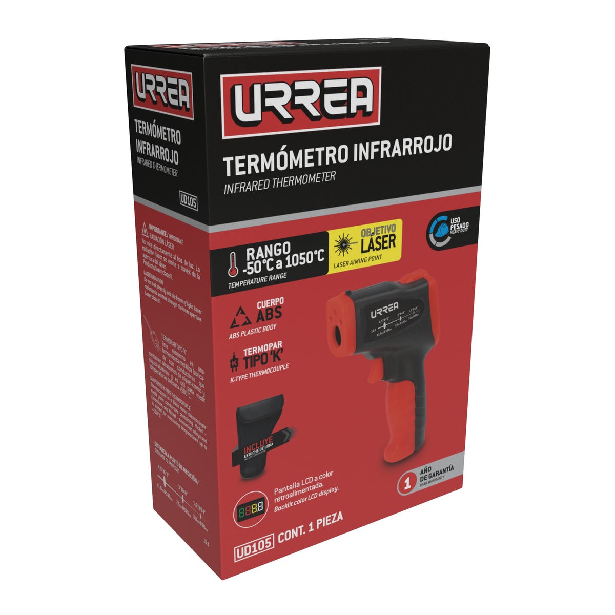 Termómetro Infrarrojo Con Pantalla LCD -50°C a 1050°C, Urrea UD105