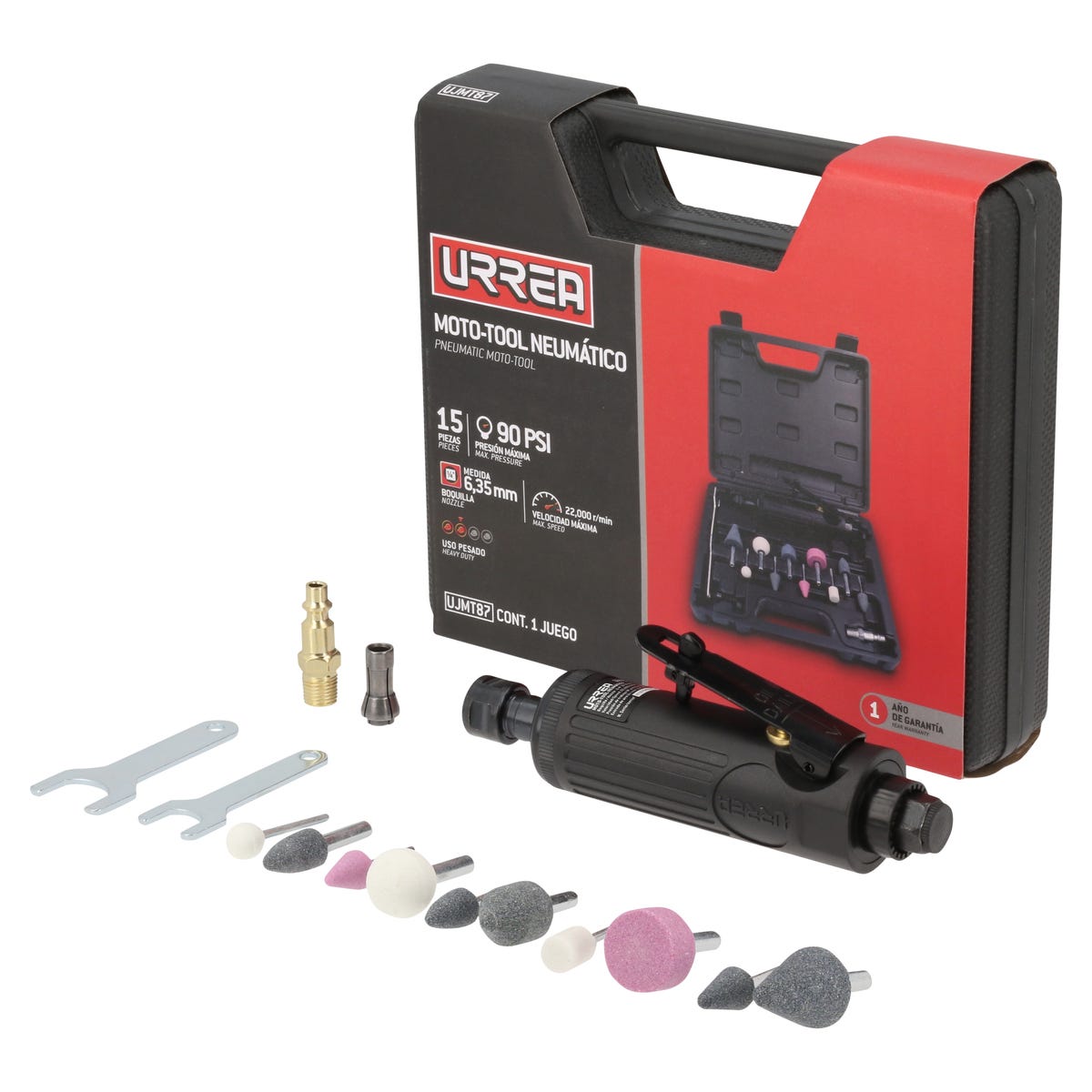 Juego De Moto-Tool Neumático Recto Con Accesorios, 15 Piezas, Urrea UJMT87