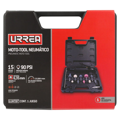Juego De Moto-Tool Neumático Recto Con Accesorios, 15 Piezas, Urrea UJMT87