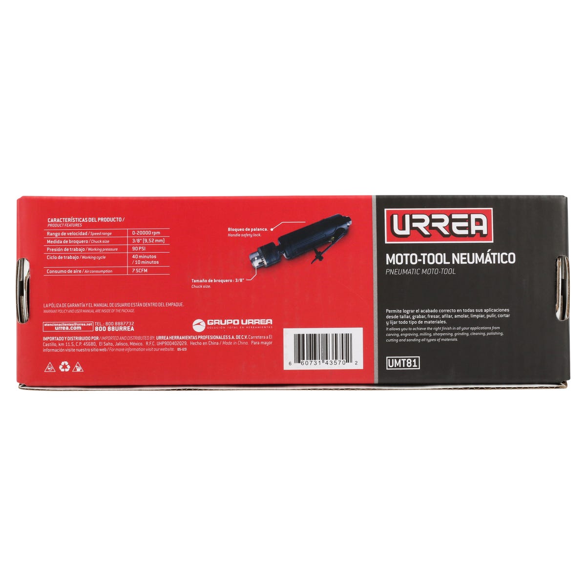 Moto-Tool Neumático Recto 3/8 20, 000 RPM, Urrea UMT81