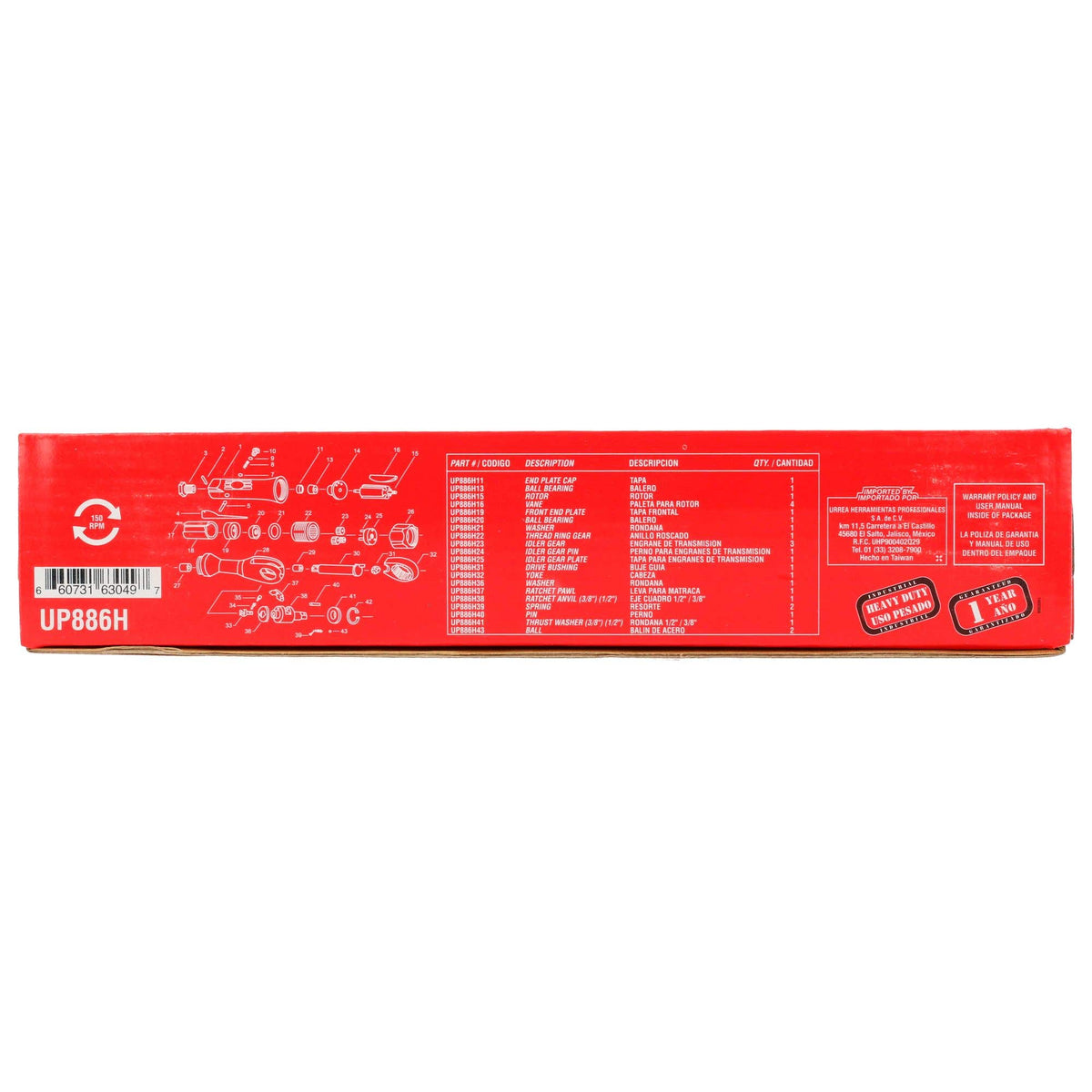 Matraca Neumática Cuadro De 1/2, 50 ft-lb, Urrea UP886H