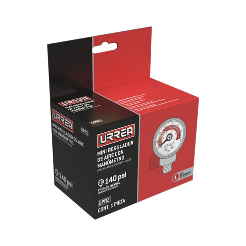 Regulador De Aire Con Manómetro 1/4 NPT, 140 PSI, Urrea UPR2