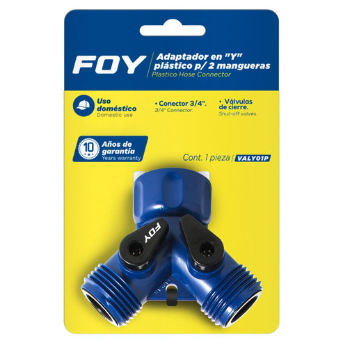 Adaptador Para Manguera De Riego En Y De Plástico, 11.5 cm x 7.2 cm, Foy VALY01P