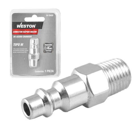 Conector Rápido De Acero Cromado Macho 1/4'' NPT | W-70420