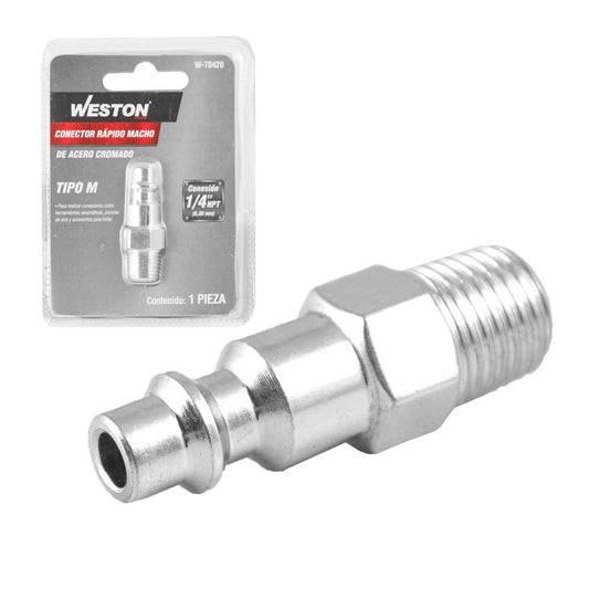 Conector Rápido De Acero Cromado Macho 1/4'' NPT | W-70420