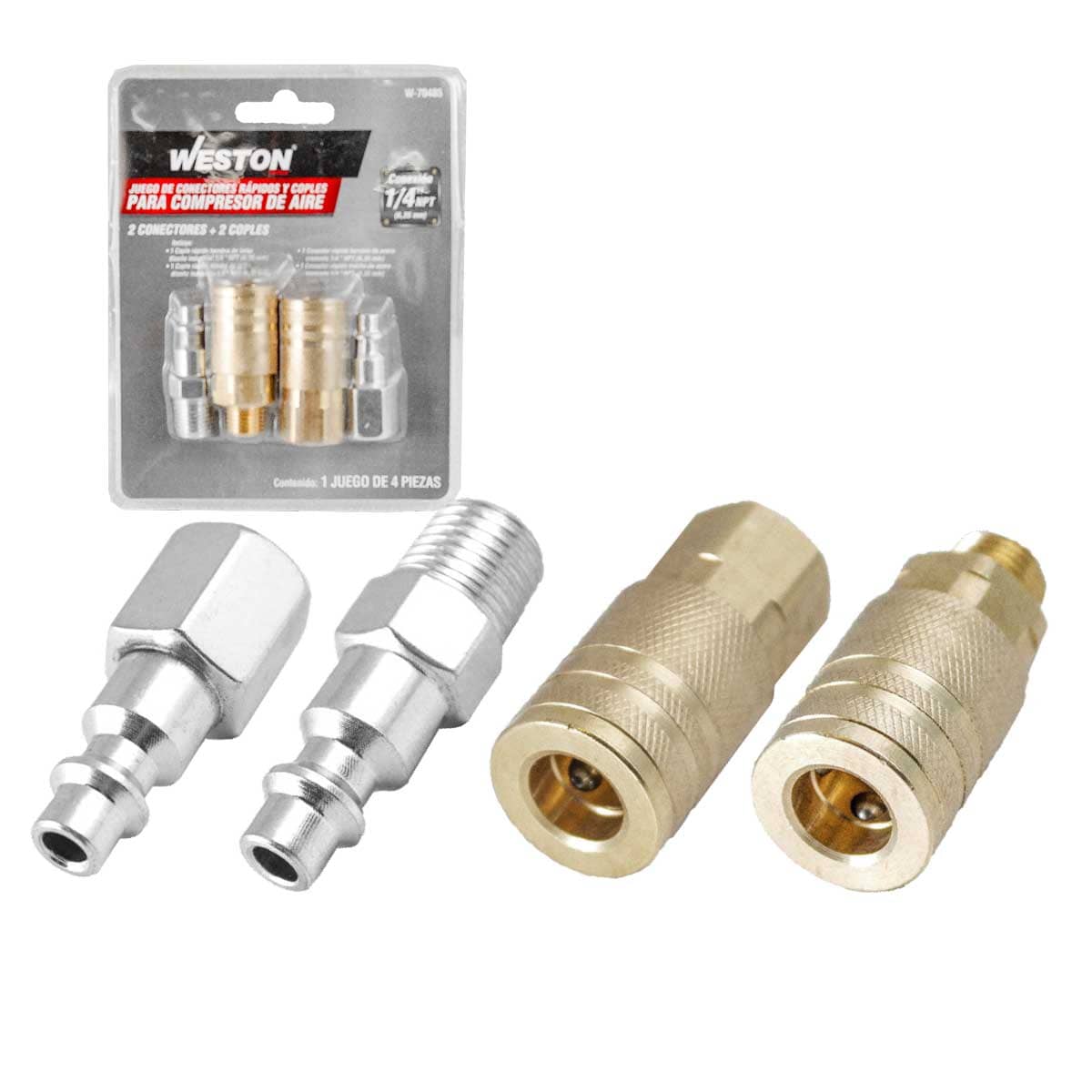 Juego De 2 Conectores Rápidos Y 2 Coples Para Compresor De Aire 1/4'' NPT | W-70485