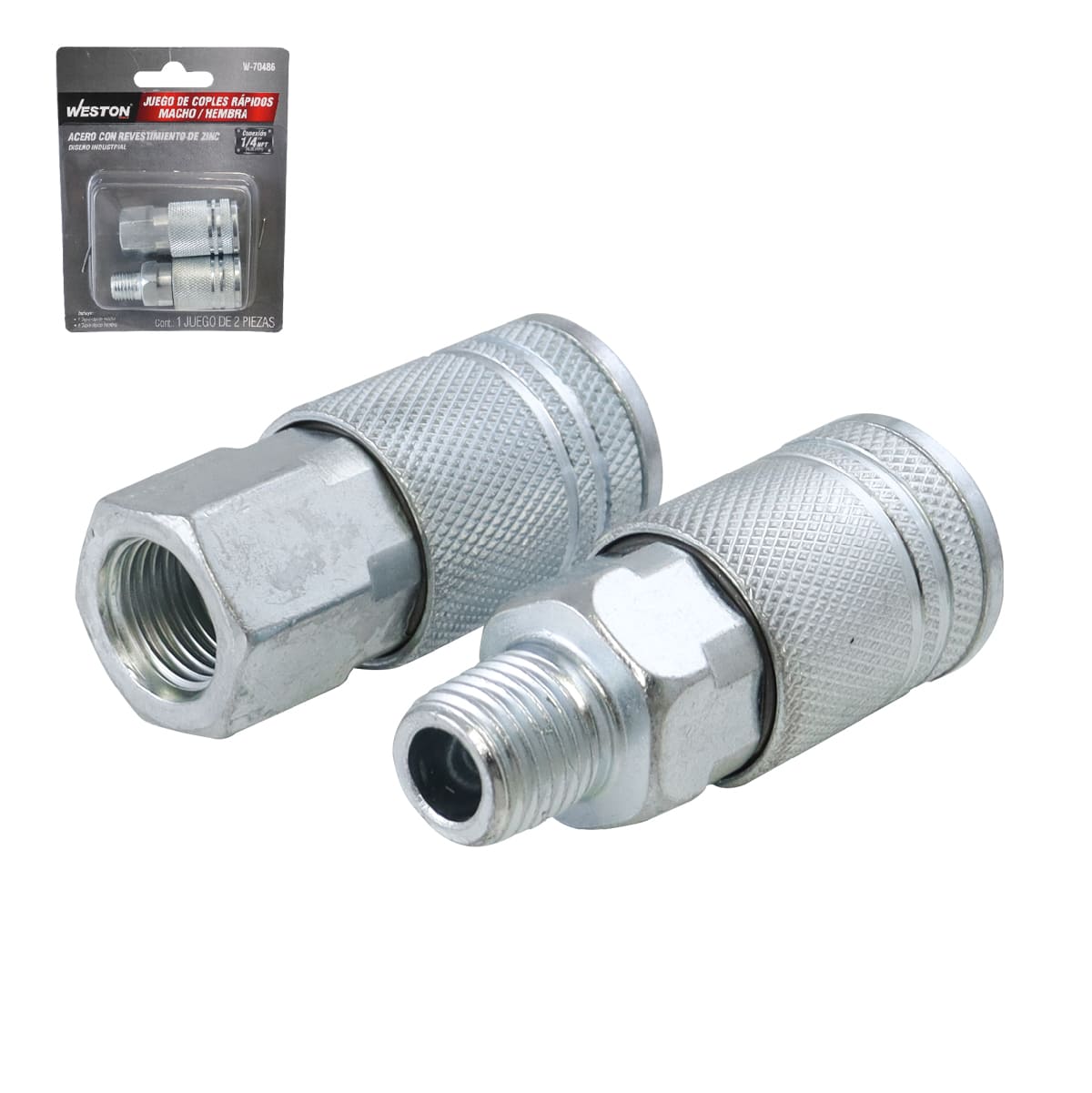 Juego De Coples Rápido Macho/Hembra De Acero Cromado 1/4" NPT Industrial | W-70486