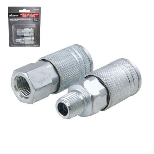 Juego De Coples Rápido Macho/Hembra De Acero Cromado 1/4" NPT Industrial | W-70486