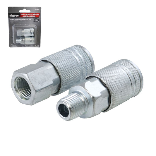Juego De Coples Rápido Macho/Hembra De Acero Cromado 1/4" NPT Industrial | W-70486