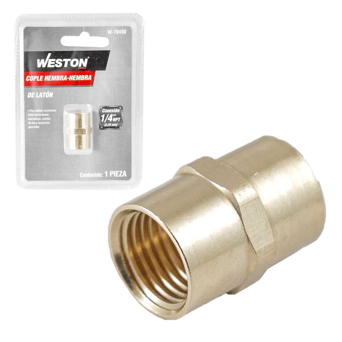Cople De Latón 1/4'' NPT Hembra-Hembra | W-70490