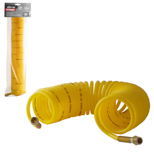 Manguera Para Aire De PE Tipo Resorte Amarilla 1/4'' X 25FT Conector 1/4'' NPT | W-70700