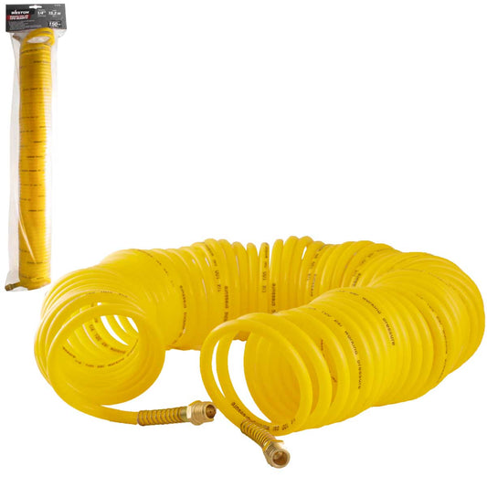 Manguera Para Aire De PE Tipo Resorte Amarilla 1/4'' X 50FT Conector 1/4'' NPT | W-70705