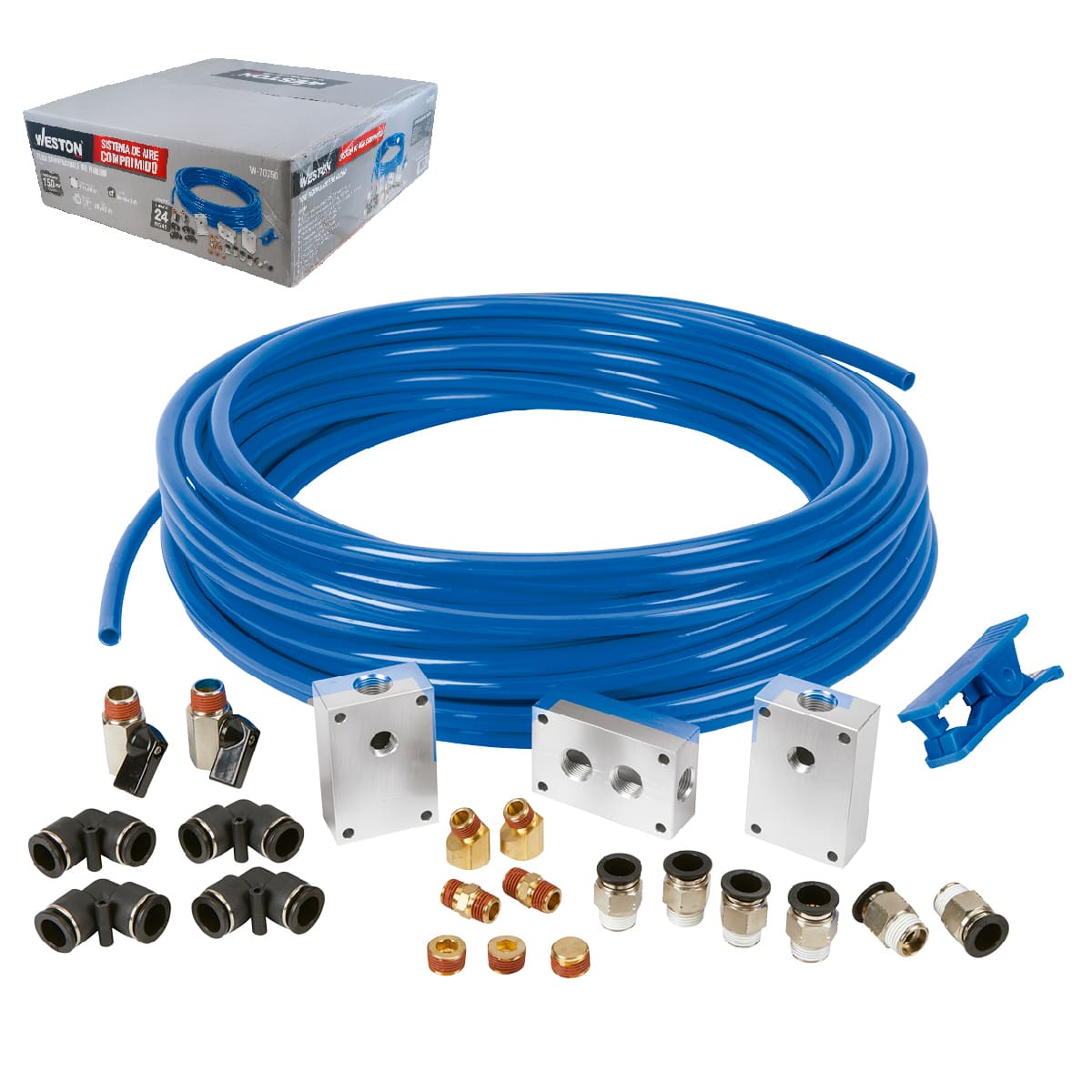 Sistema De Aire Comprimido 1/2" Con 100FT. De Tubo De Nailon 150PSI | W-70750