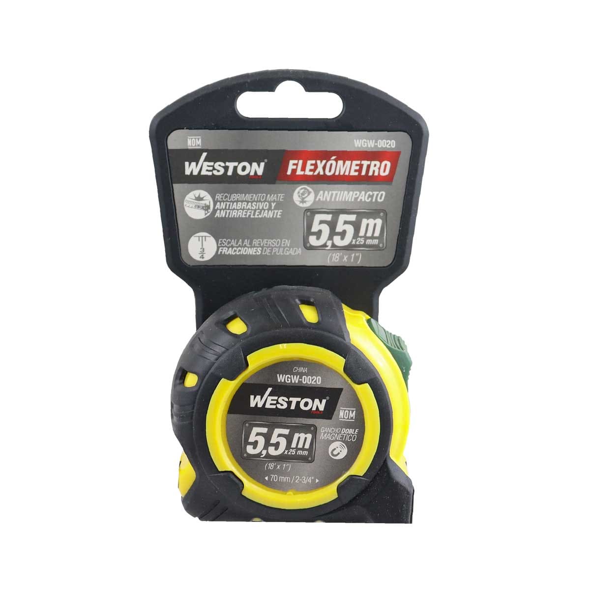 Flexómetro Antimpacto 5.5 m x 25 mm Amarillo | WGW-0020