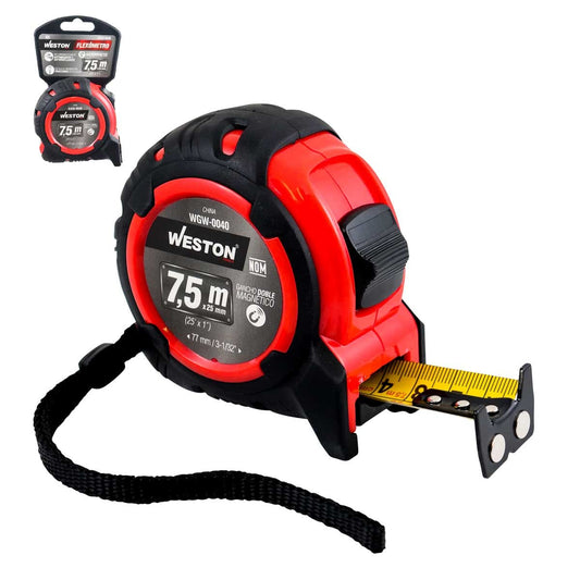 Flexómetro 7.5M X 25MM Rojo Anti Impacto | WGW-0040