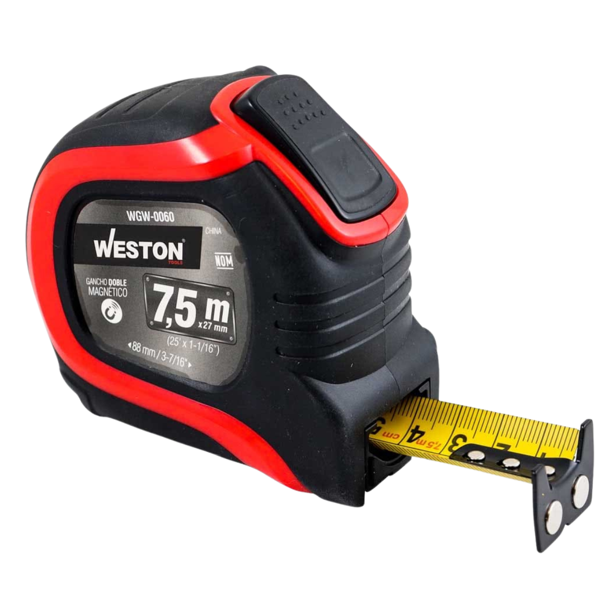 Flexómetro Rojo de Cinta Ancha 7.5m x 27mm