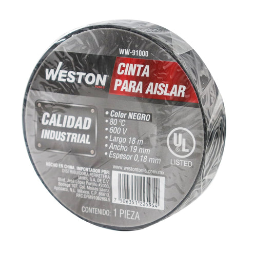 PARA AISLAR 18 m X 19 mm COLOR NEGRO (Precio x pieza - Empaque c/10 PIEZAS) WW-91000