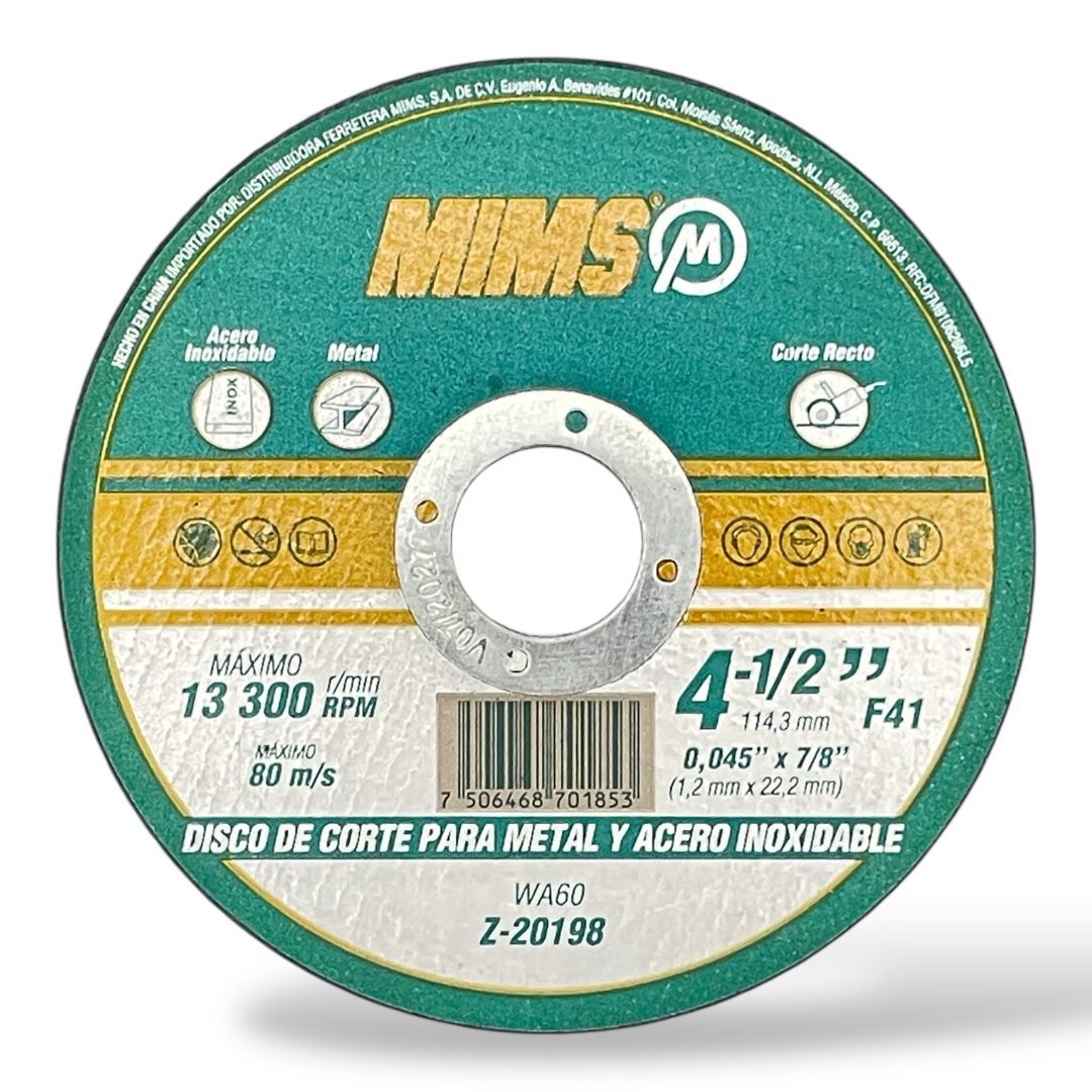 Disco De Corte 4 1/2 Para Metal Y Acero Inox Z-20198